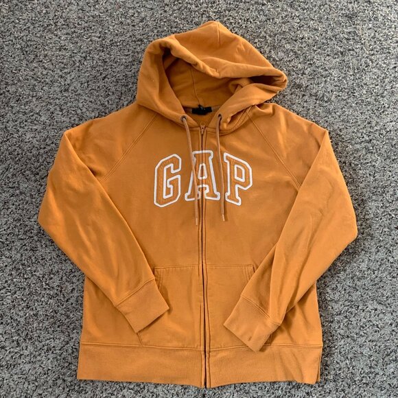 GAP Tops - Gap Orange Hooded Sweatshirt Full Zip Front Logo Size L Cotton Blend